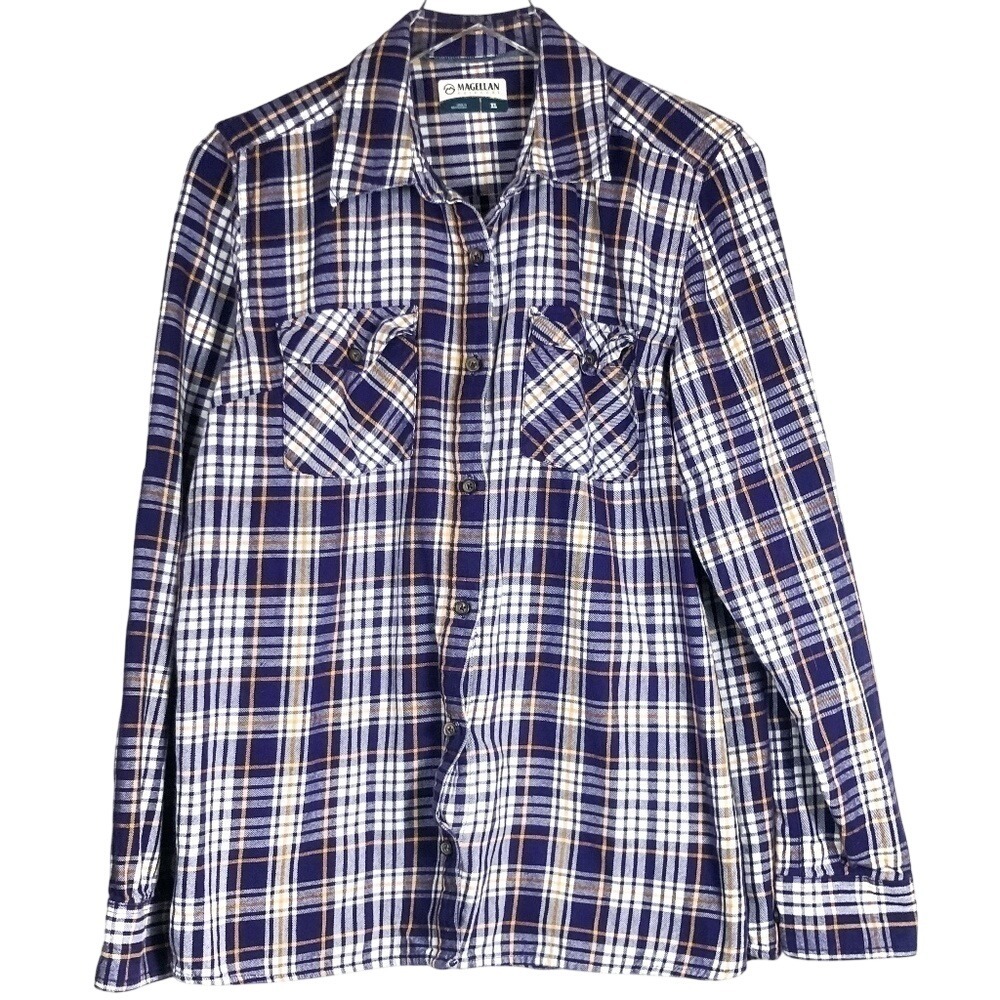 Magellan‎ Outdoors Purple Plaid Button Up Shirt